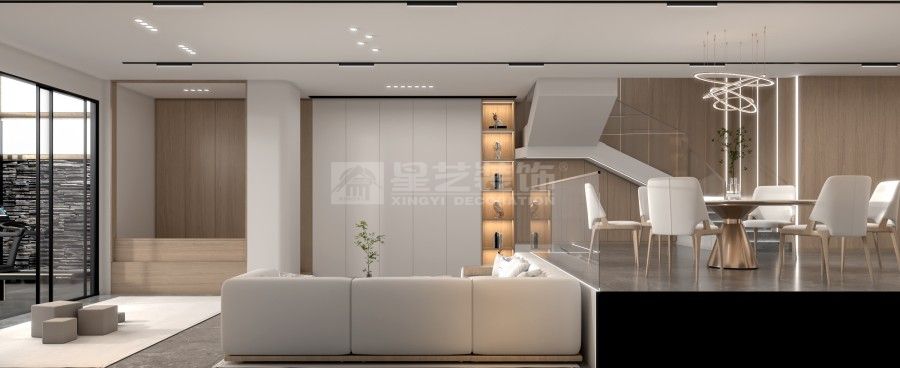 350方别墅空间设计 | 岩板与木饰搭配打造极简奢居(图1)