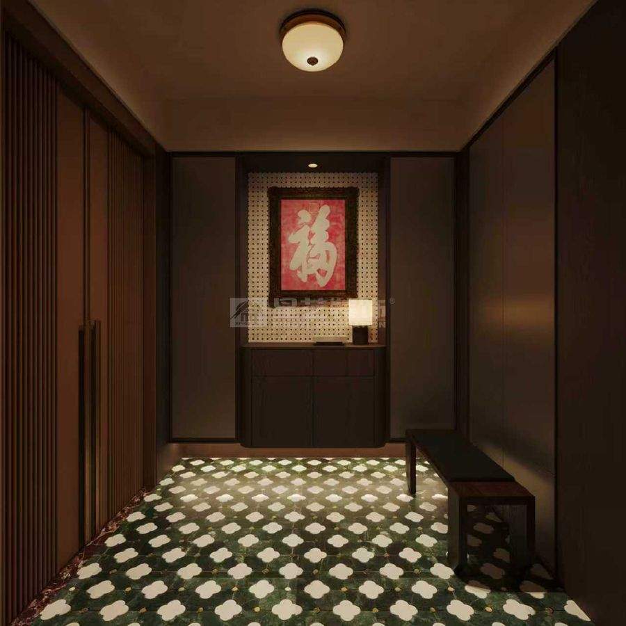 老钱风大平层设计：深色木作与青绿石材的永恒美学(图6)