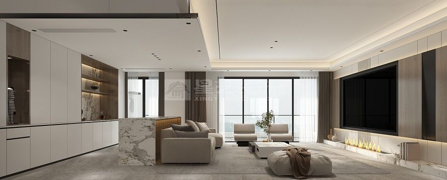 大理石与木皮碰撞打造现代空间刚柔美学(图1)