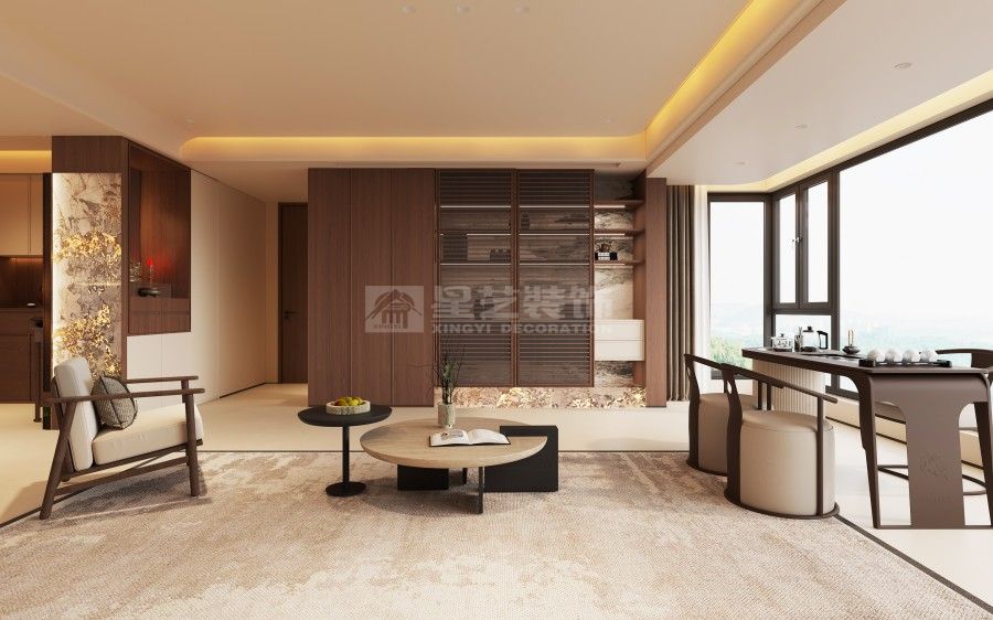 中古风空间设计：胡桃木饰面与大理石背景打造复古质感(图3)